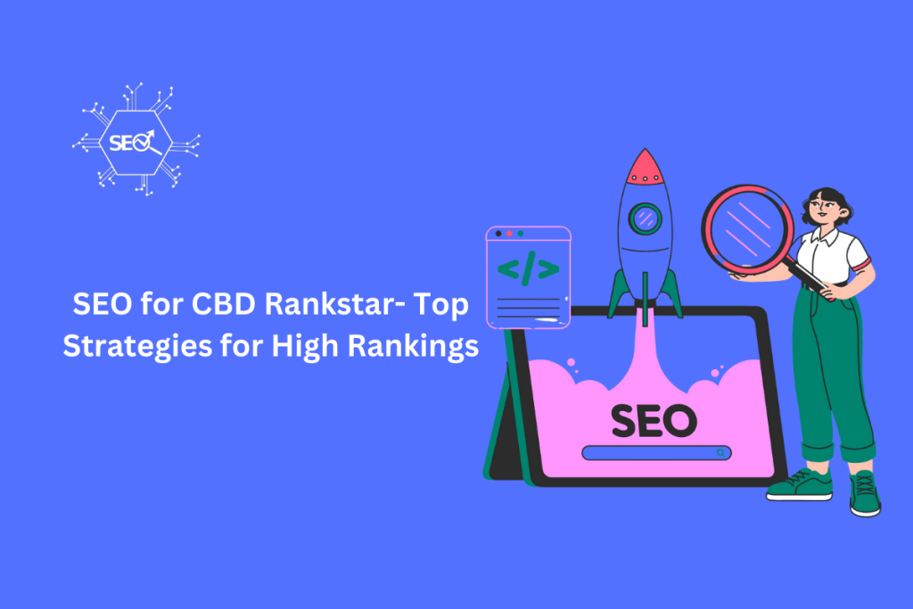 Illustration of CBD products with SEO strategies to rank higher on Google, showcasing effective techniques for CBD Rankstar optimization.